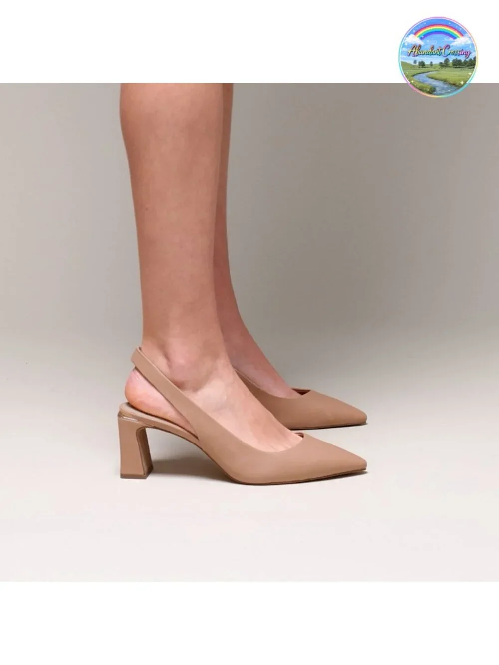 Leather Slingback Pump Pointed Toe Block Heel Pull-On Breathable